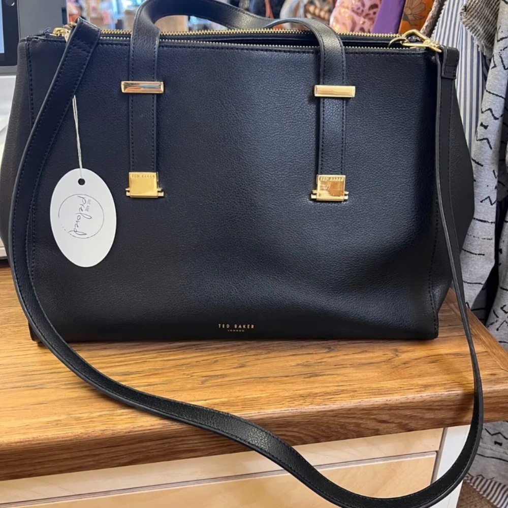 Ted Baker Leather Inner Pocket Double Handle Shoulder Bag Black